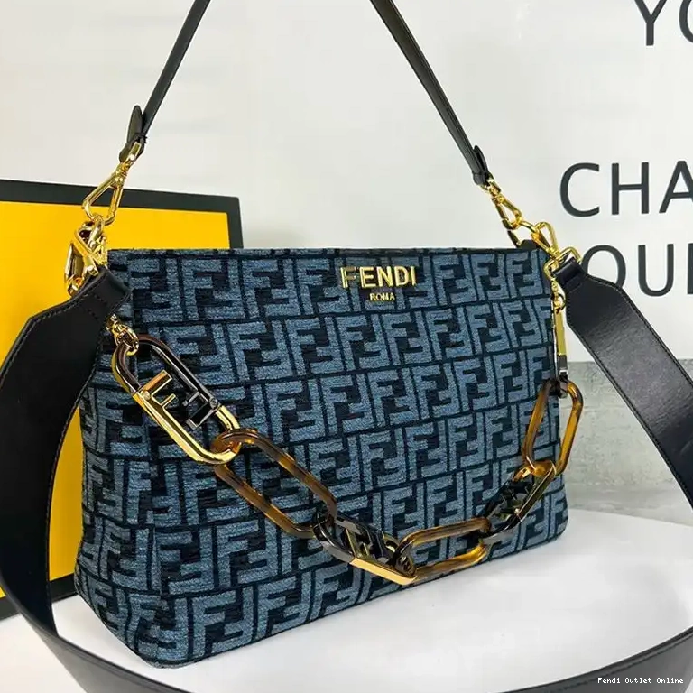 Affordable Fendi Shoulder Blue Fabric Bag Tapestry O'Lock Zip In FF 0412